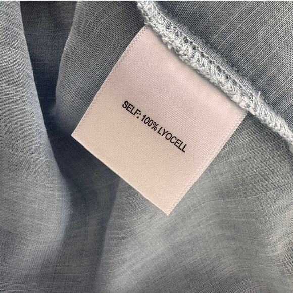 Jane + Delancey Large Lyocell Blue Short Sleeve Button Front Shirt Tie Back - Picture 4 of 8